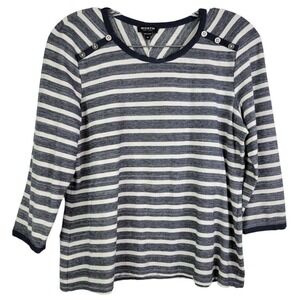 Worth Collection Womens Medium Blouse Top Striped 3/4 Sleeve Boxy Viscose Cotton